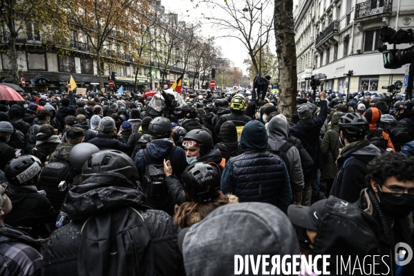 Manifestation contre le projet de loi SECURITE GLOBALE PPL, la marche des libertés du 12 decembre 2020. Demonstration against new security law project against freedom of information.