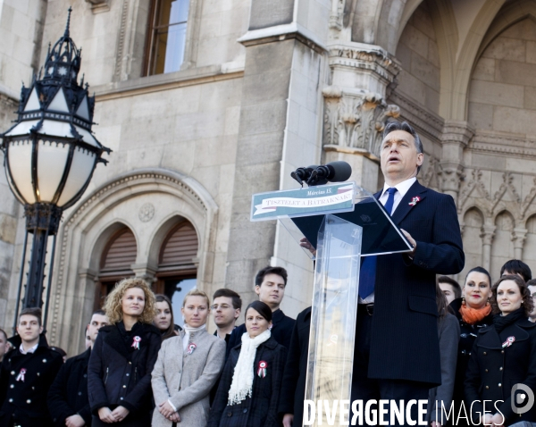 Budapest- hongrie - entre pouvoir et opposition, la fête nationale du peuple hongrois