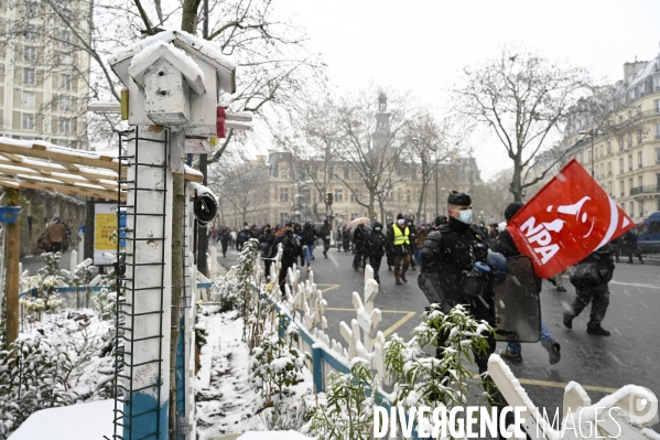 Manifestation contre le projet de loi SECURITE GLOBALE PPL, la marche des libertés du 16 janvier 2021. Demonstration against new security law project against freedom of information.