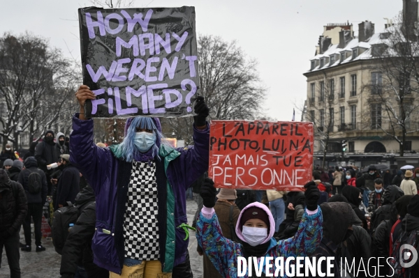 Manifestation contre le projet de loi SECURITE GLOBALE PPL, la marche des libertés du 16 janvier 2021. Demonstration against new security law project against freedom of information.