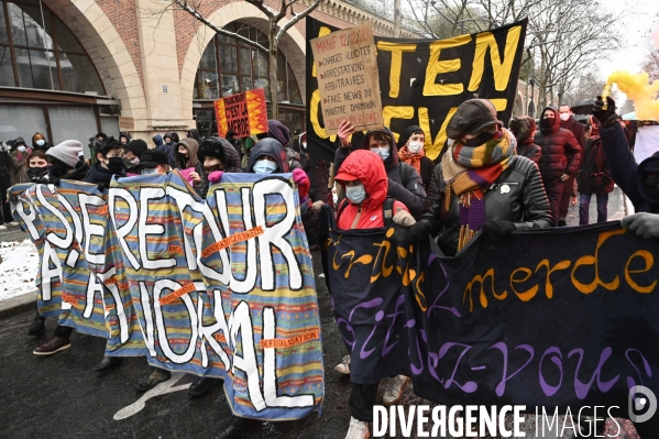 Manifestation contre le projet de loi SECURITE GLOBALE PPL, la marche des libertés du 16 janvier 2021. Demonstration against new security law project against freedom of information.