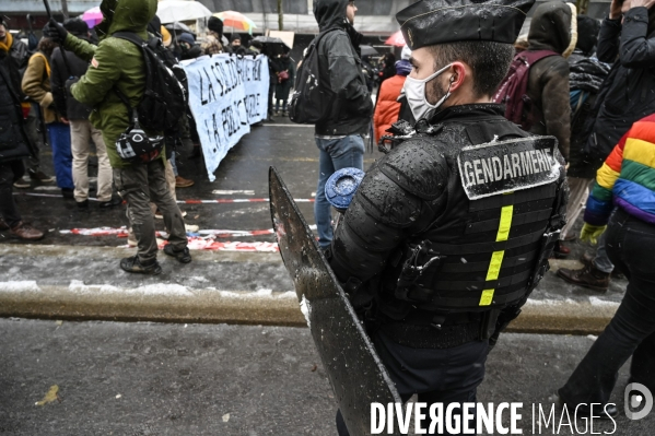 Manifestation contre le projet de loi SECURITE GLOBALE PPL, la marche des libertés du 16 janvier 2021. Demonstration against new security law project against freedom of information.