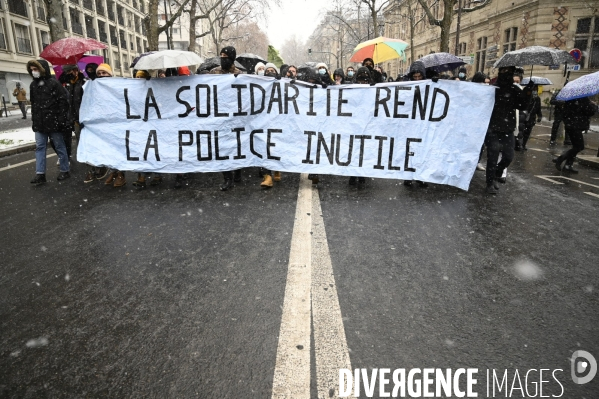 Manifestation contre le projet de loi SECURITE GLOBALE PPL, la marche des libertés du 16 janvier 2021. Demonstration against new security law project against freedom of information.