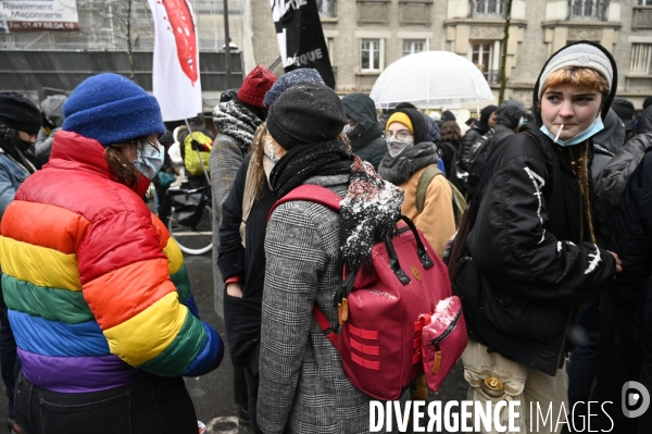 Manifestation contre le projet de loi SECURITE GLOBALE PPL, la marche des libertés du 16 janvier 2021. Demonstration against new security law project against freedom of information.