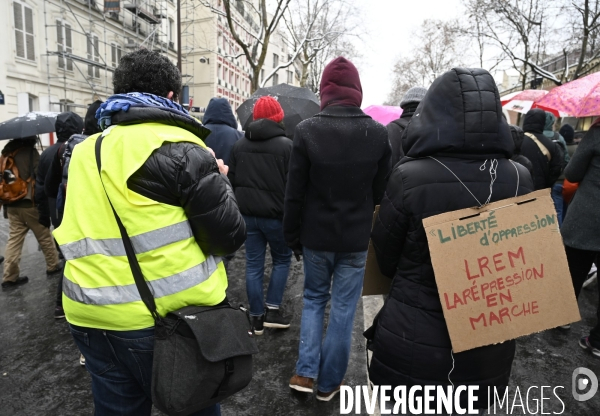 Manifestation contre le projet de loi SECURITE GLOBALE PPL, la marche des libertés du 16 janvier 2021. Demonstration against new security law project against freedom of information.