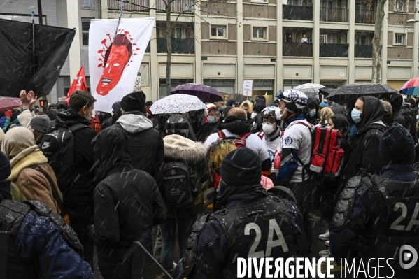 Manifestation contre le projet de loi SECURITE GLOBALE PPL, la marche des libertés du 16 janvier 2021. Demonstration against new security law project against freedom of information.