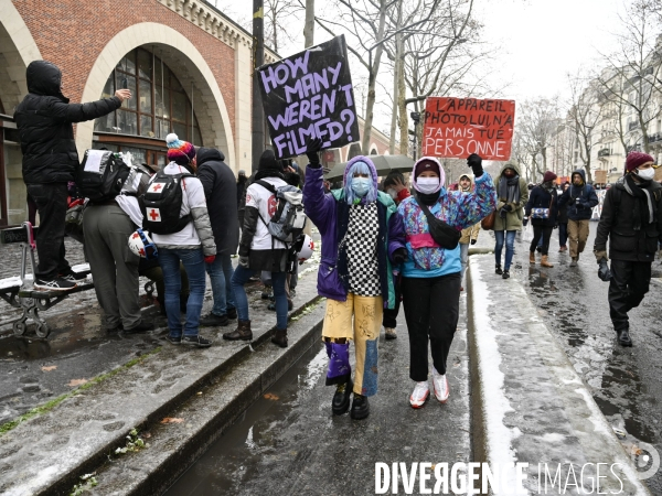 Manifestation contre le projet de loi SECURITE GLOBALE PPL, la marche des libertés du 16 janvier 2021. Demonstration against new security law project against freedom of information.