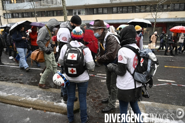 Manifestation contre le projet de loi SECURITE GLOBALE PPL, la marche des libertés du 16 janvier 2021. Demonstration against new security law project against freedom of information.