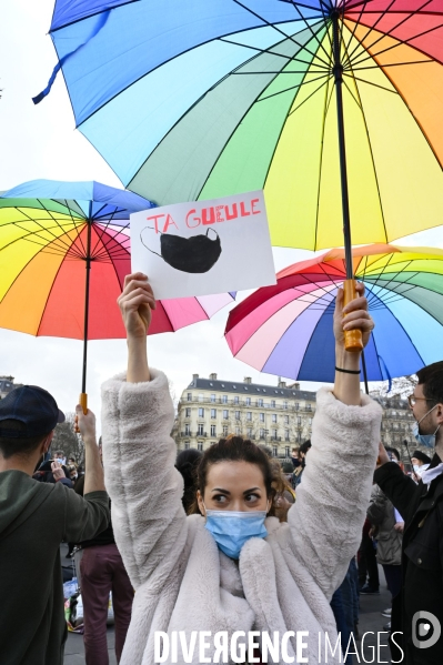 Manifestation contre le projet de loi SECURITE GLOBALE PPL, la marche des libertés du 30 janvier 2021. Demonstration against new security law project against freedom of information.