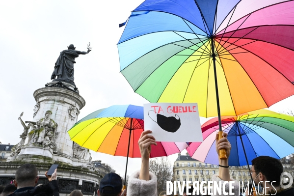 Manifestation contre le projet de loi SECURITE GLOBALE PPL, la marche des libertés du 30 janvier 2021. Demonstration against new security law project against freedom of information.