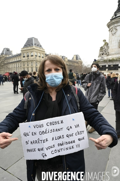 Manifestation contre le projet de loi SECURITE GLOBALE PPL, la marche des libertés du 30 janvier 2021. Demonstration against new security law project against freedom of information.