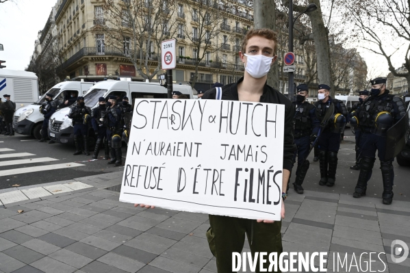 Manifestation contre le projet de loi SECURITE GLOBALE PPL, la marche des libertés du 30 janvier 2021. Demonstration against new security law project against freedom of information.