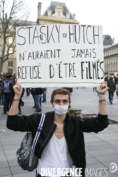 Manifestation contre le projet de loi SECURITE GLOBALE PPL, la marche des libertés du 30 janvier 2021. Demonstration against new security law project against freedom of information.