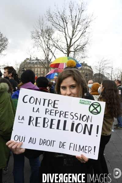 Manifestation contre le projet de loi SECURITE GLOBALE PPL, la marche des libertés du 30 janvier 2021. Demonstration against new security law project against freedom of information.