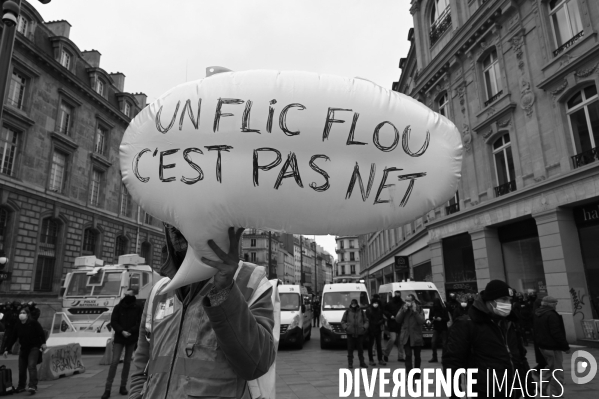 Manifestation contre le projet de loi SECURITE GLOBALE PPL, la marche des libertés du 30 janvier 2021. Demonstration against new security law project against freedom of information.