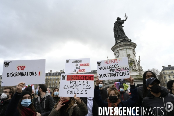 Manifestation contre le projet de loi SECURITE GLOBALE PPL, la marche des libertés du 30 janvier 2021. Demonstration against new security law project against freedom of information.