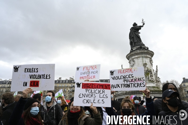 Manifestation contre le projet de loi SECURITE GLOBALE PPL, la marche des libertés du 30 janvier 2021. Demonstration against new security law project against freedom of information.