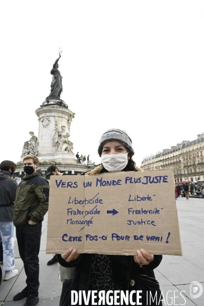 Manifestation contre le projet de loi SECURITE GLOBALE PPL, la marche des libertés du 30 janvier 2021. Demonstration against new security law project against freedom of information.