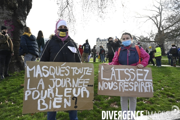 Manifestation contre le projet de loi SECURITE GLOBALE PPL, la marche des libertés du 30 janvier 2021. Demonstration against new security law project against freedom of information.