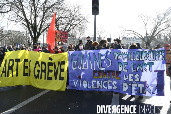 Manifestation contre le projet de loi SECURITE GLOBALE PPL, la marche des libertés du 30 janvier 2021. Demonstration against new security law project against freedom of information.