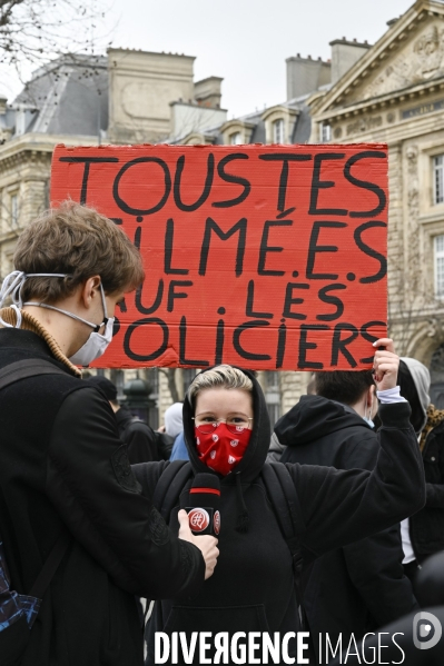 Manifestation contre le projet de loi SECURITE GLOBALE PPL, la marche des libertés du 30 janvier 2021. Demonstration against new security law project against freedom of information.