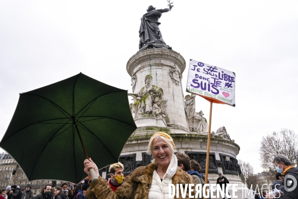 Manifestation contre le projet de loi SECURITE GLOBALE PPL, la marche des libertés du 30 janvier 2021. Demonstration against new security law project against freedom of information.