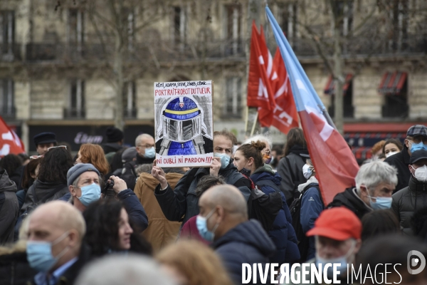 Manifestation contre le projet de loi SECURITE GLOBALE PPL, la marche des libertés du 30 janvier 2021. Demonstration against new security law project against freedom of information.