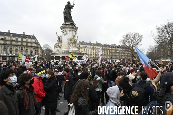 Manifestation contre le projet de loi SECURITE GLOBALE PPL, la marche des libertés du 30 janvier 2021. Demonstration against new security law project against freedom of information.