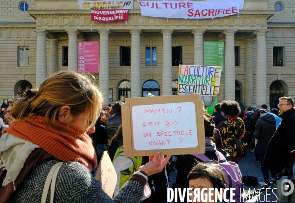 Rassemblement du monde de la culture devant le theatre de l Odéon occupé.