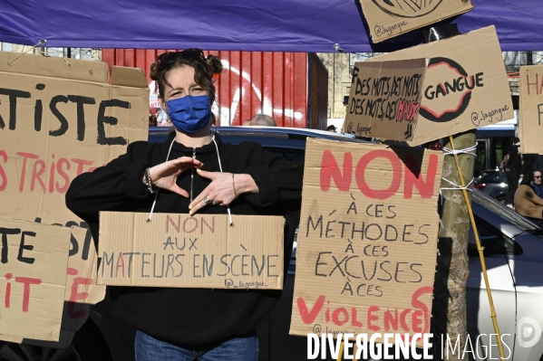 Rassemblement féministe d On arrête toutes, à Paris pour la Journée internationale des droits des femmes, le 8 Mars 2021. International women sday in Paris.