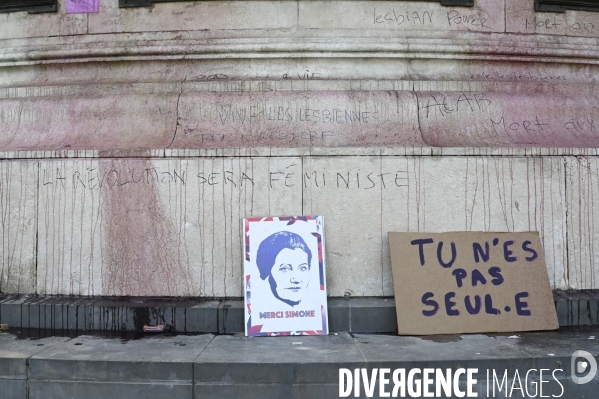 Manifestation à Paris pour les droits des femmes. la Journée internationale des droits des femmes, le 8 Mars 2021. International women sday in Paris.