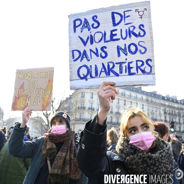 Manifestation à Paris pour les droits des femmes. la Journée internationale des droits des femmes, le 8 Mars 2021. International women sday in Paris.