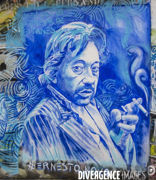 Nouveau portrait de serge gainsbourg  realise par le peintre ernesto novo rue de verneuil