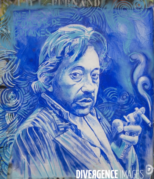 Nouveau portrait de serge gainsbourg  realise par le peintre ernesto novo rue de verneuil