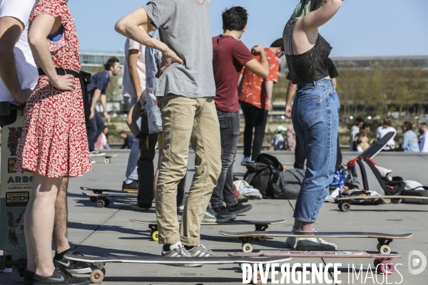 Skateurs un dimanche à Bordeaux sur le  Miroir d Eau .