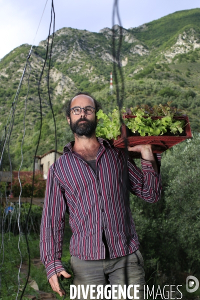 Breil sur Roya le 10/06/2020 Cedric Herrou agriculteur chez lui.