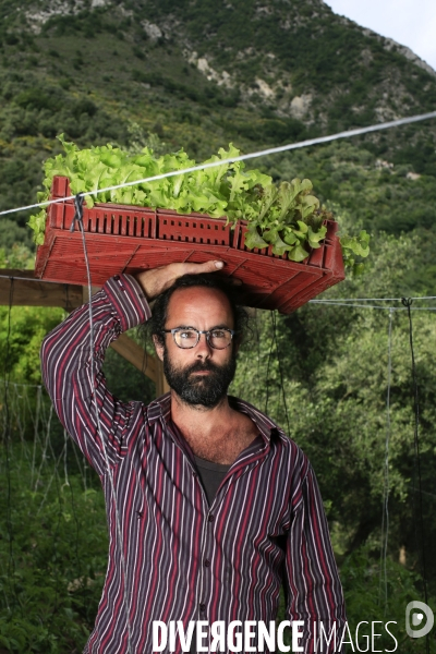 Breil sur Roya le 10/06/2020 Cedric Herrou agriculteur chez lui.