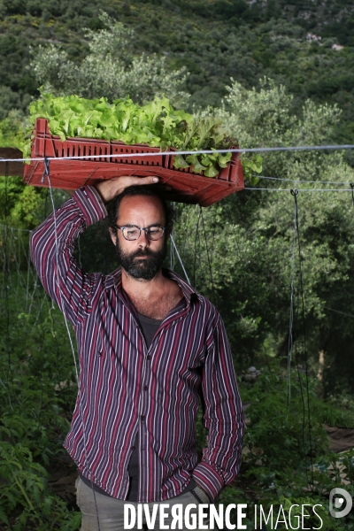 Breil sur Roya le 10/06/2020 Cedric Herrou agriculteur chez lui.