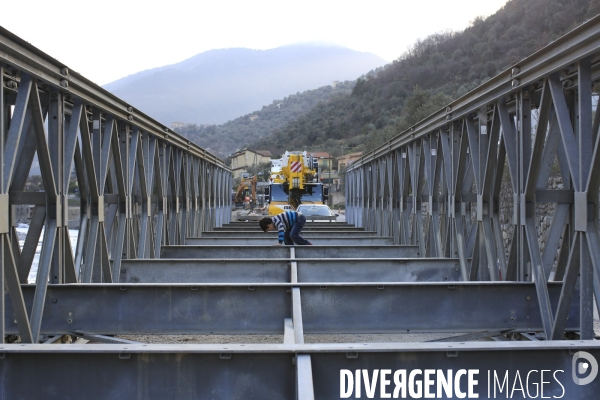 Chantier solidaire dans la vallée de la Roya. Une fois par semaine ,Emmaus Roya organise un chantier solidaire avec des compagnons et des benevoles pour reconstruire la vallée de la Roya dévastée par les inondations dues à la tempête Alex du 2/10/20