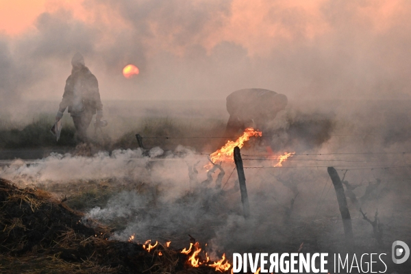 Protection de la vigne contre le gel par enfumage en Touraine sur l appelation Vouvray