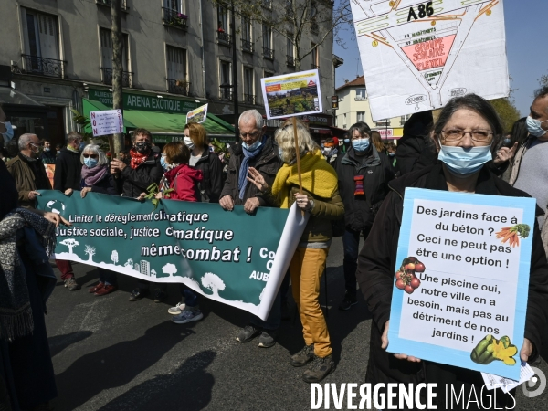 Marche contre le projet de détruire les jardins partagés d Aubervilliers afin d y construire un SPA et SOLARIUM.