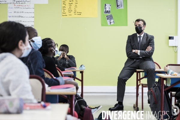 Déplacement d Emmanuel Macron à l école élémentaire Paul Cézanne.