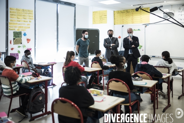 Déplacement d Emmanuel Macron à l école élémentaire Paul Cézanne.