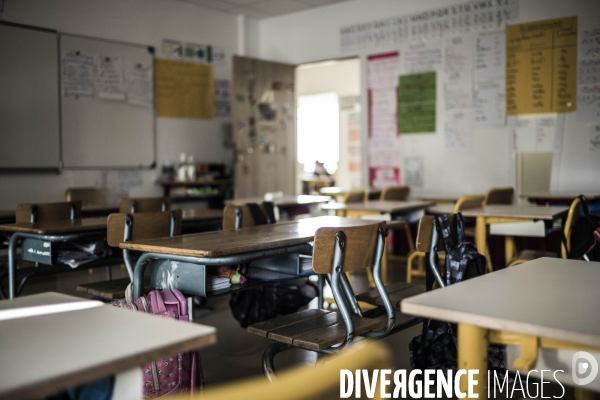 Déplacement d Emmanuel Macron à l école élémentaire Paul Cézanne.