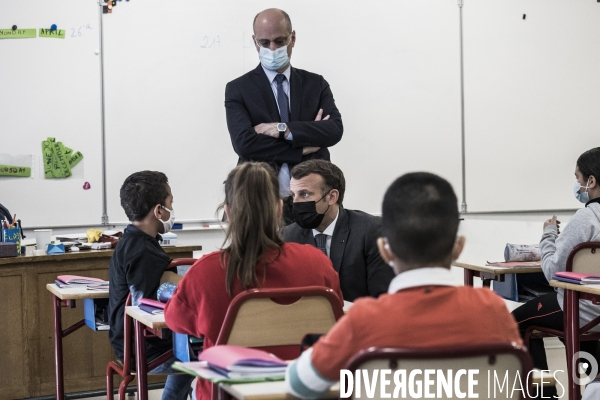 Déplacement d Emmanuel Macron à l école élémentaire Paul Cézanne.