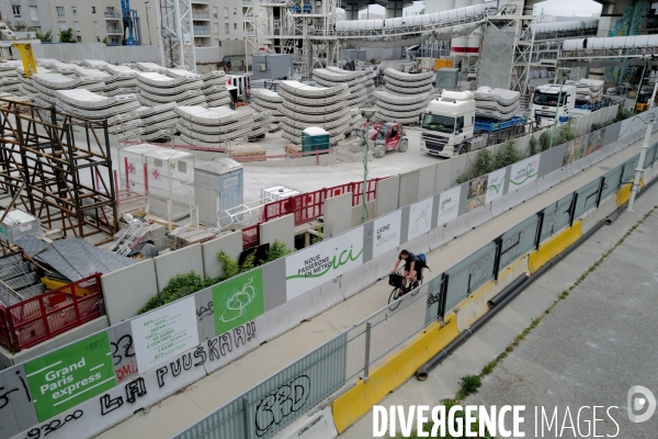 Chantier du futur metro des lignes 16 et 17