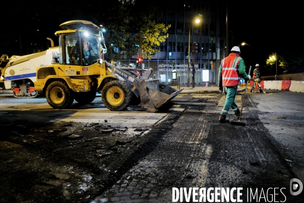 Réfection de la chaussée boulevard du montparnasse à Paris