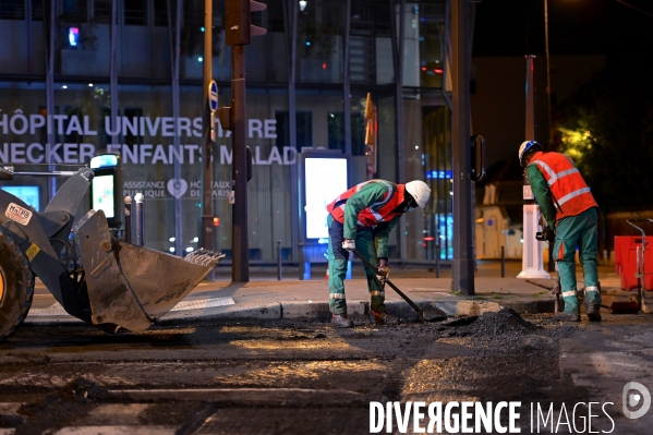 Réfection de la chaussée boulevard du montparnasse à Paris