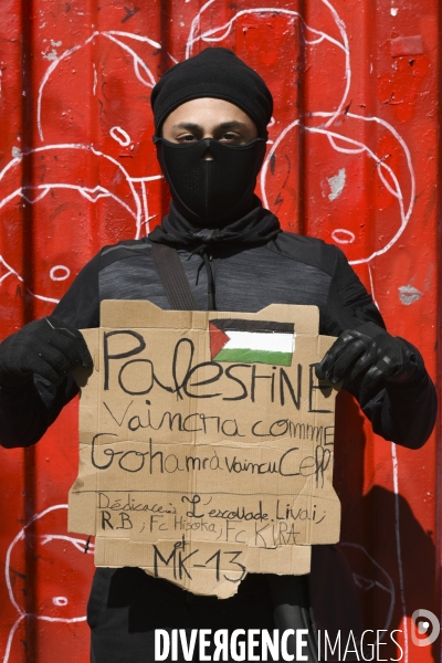 Manifestation interdite en soutien à la Palestine, à Paris. Demonstration for the Palestinians in Paris.