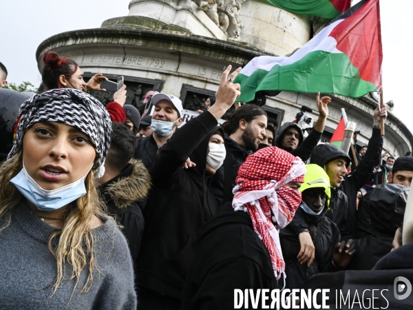 Manifestation interdite en soutien à la Palestine, à Paris. Demonstration for the Palestinians in Paris.